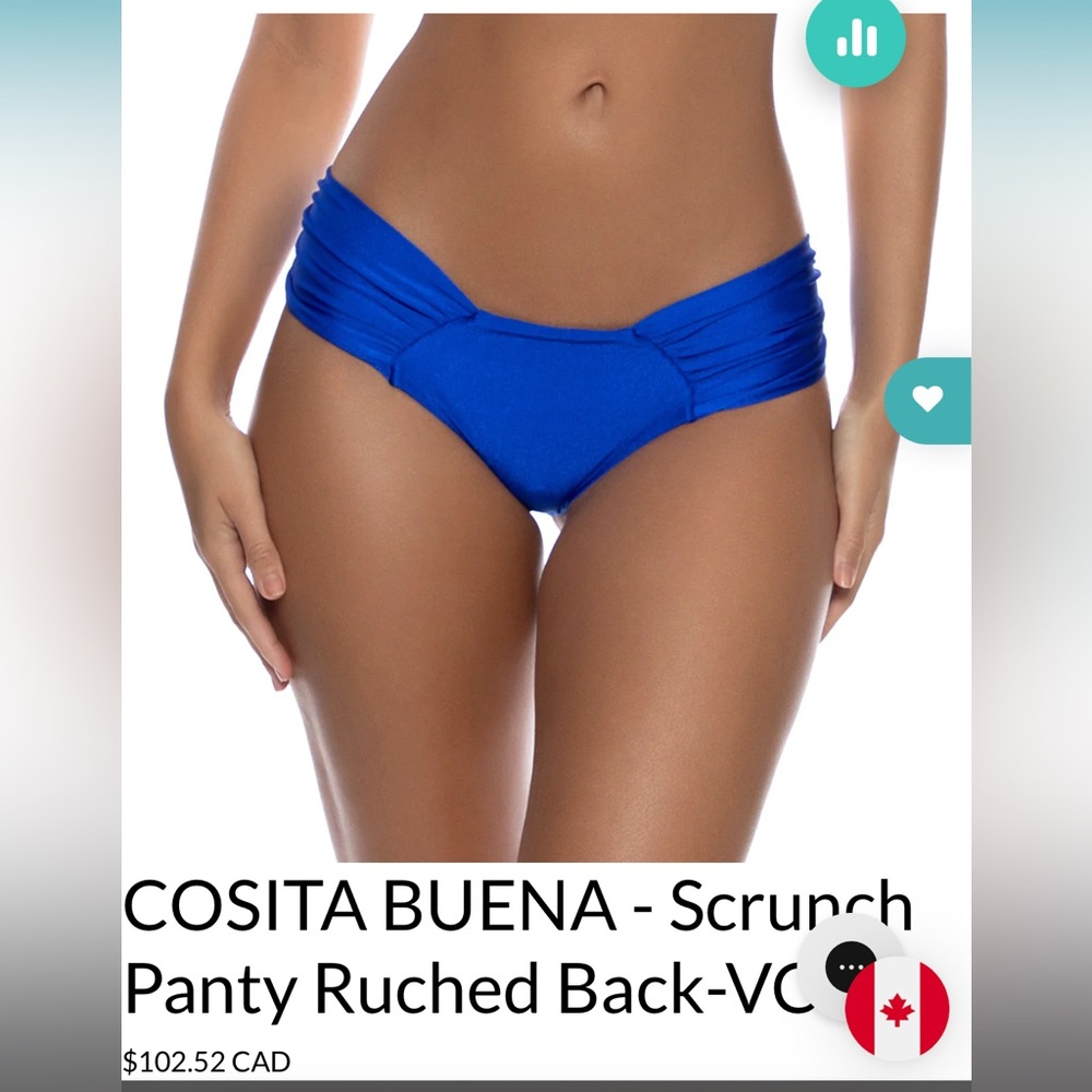 NWT Luli Fama Cosita Buena Scrunch Panty Ruched Back electric blue bikini bottom